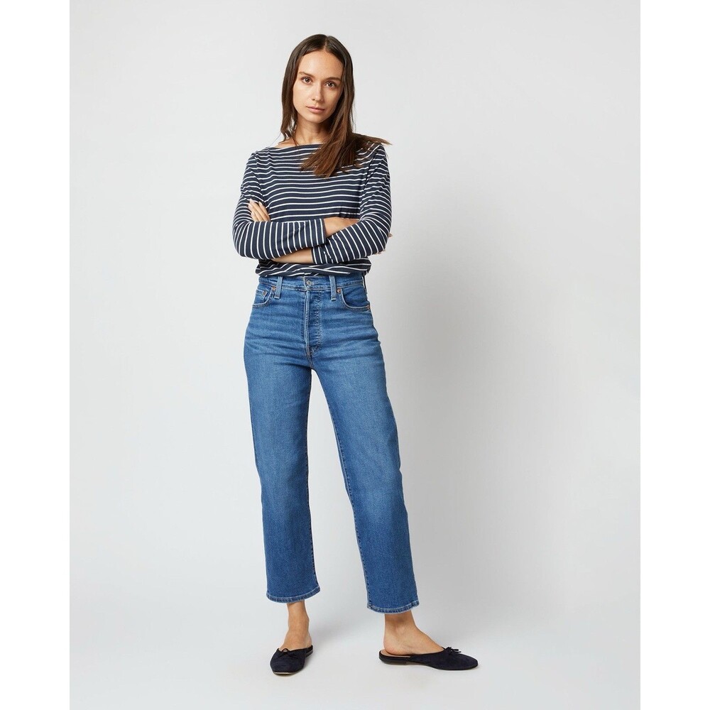 Levi’s Ribcage Blue Medium Wash High Rise Straight Denim Button Fly Jeans